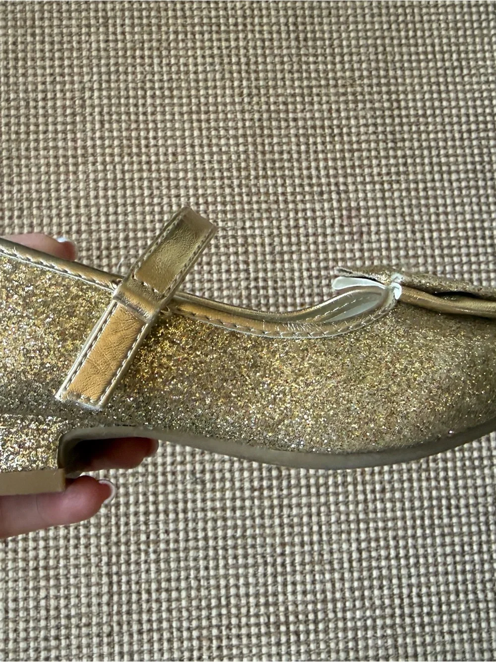 Stelle Girls Gold Glitter Mary Jane Dress Shoes Bow Flats Size 13